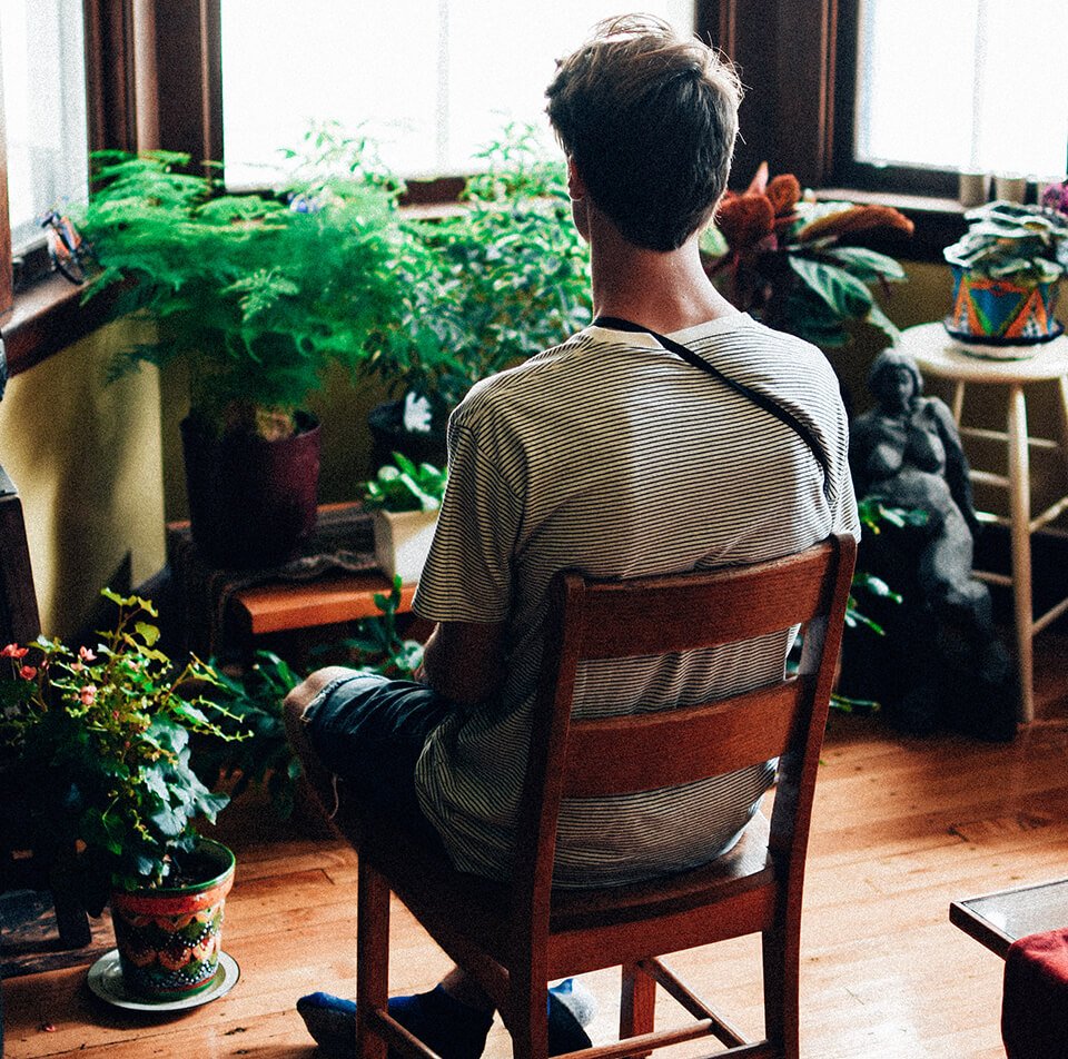 Relaxed meditation posture, seated, with hands in the lap.